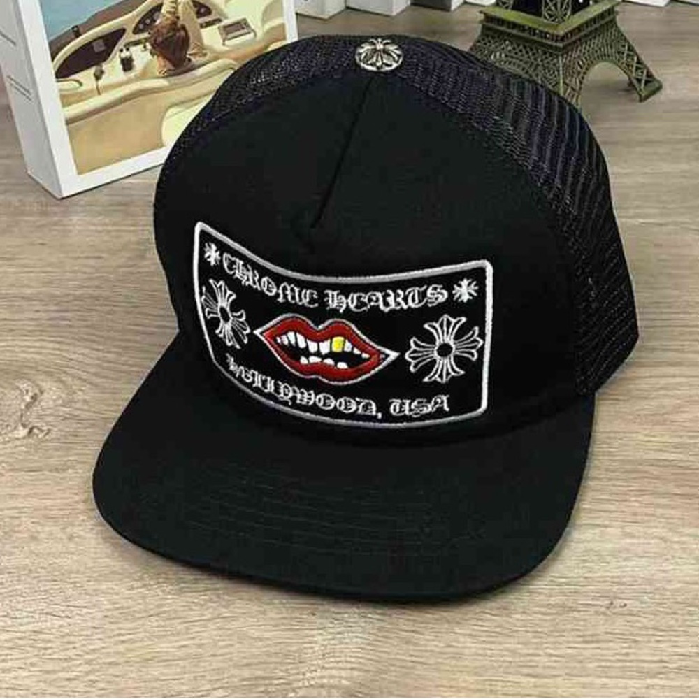 Chrome Hearts Black Mesh Cap with Embroidered Patch